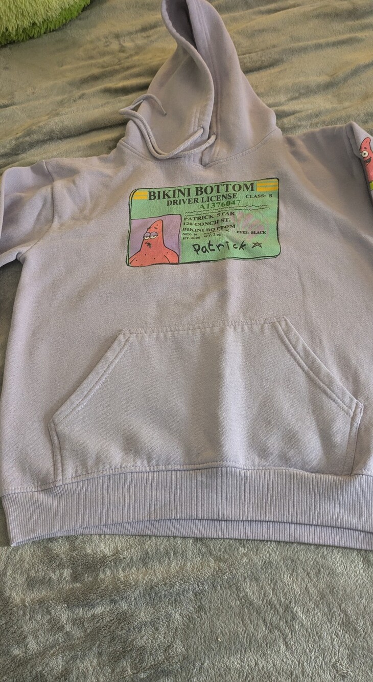 Nickelodeon Patrick Star Bikini Bottom Driver License Hoodie Small Purple